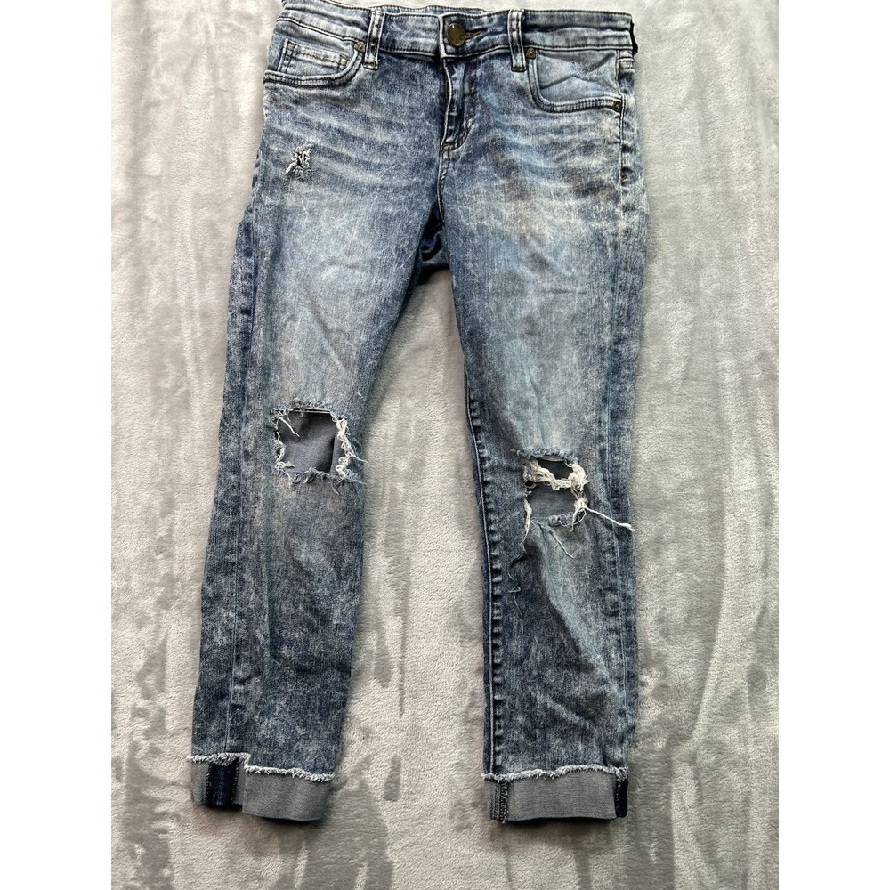 Kut From The Kloth Womens Sz 2 Blue Jeans Cropped Ankle Mid Rise Distressed